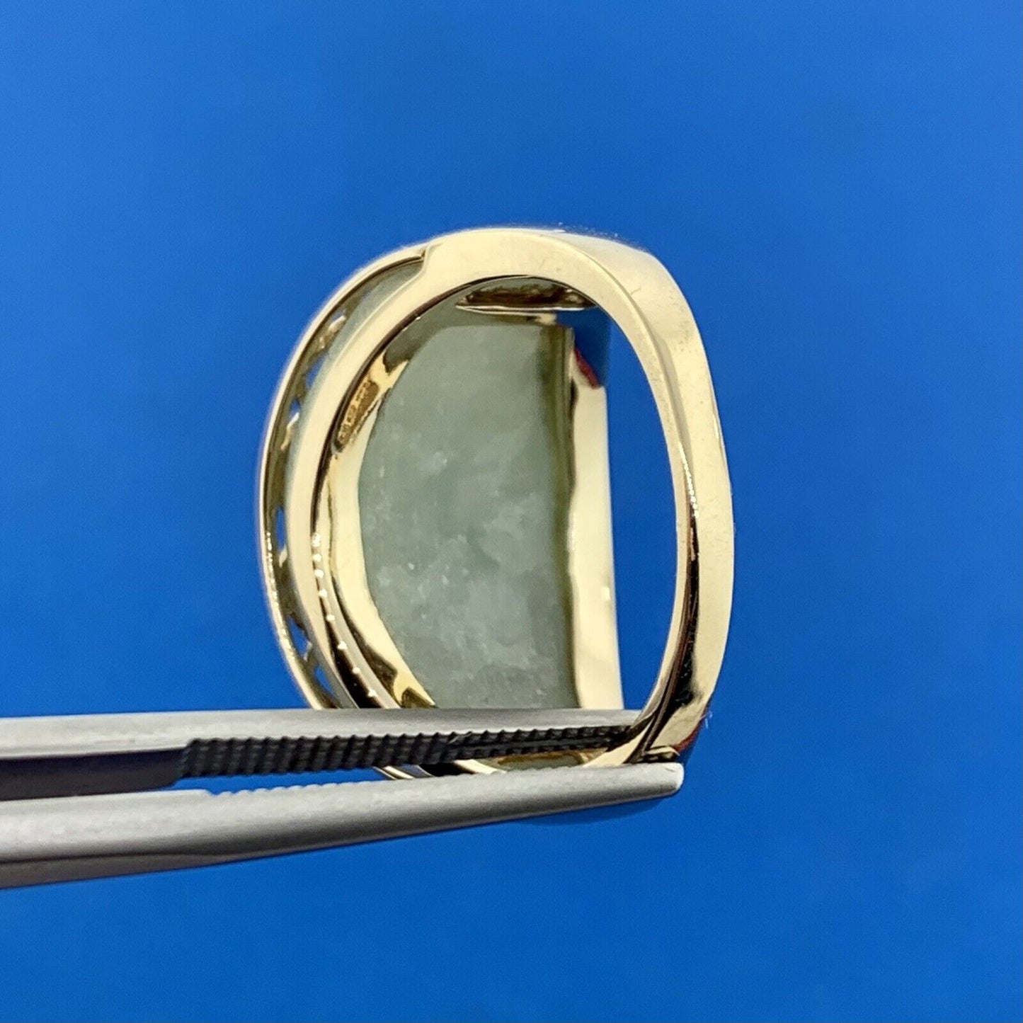 Designer 14K Yellow Gold Curved Jade Cabochon Modernist Dome Ring