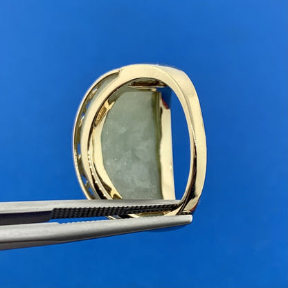 Designer 14K Yellow Gold Curved Jade Cabochon Modernist Dome Ring