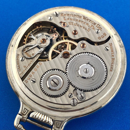 1928 Hamilton 14K White Gold-Filled Railroad Grade Open Face Pocket Watch w/Fob