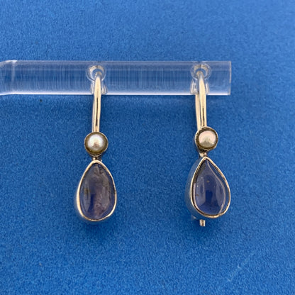 Vintage 925 Sterling Silver Purple Reticulated Quartz Pearl Dangle Earrings