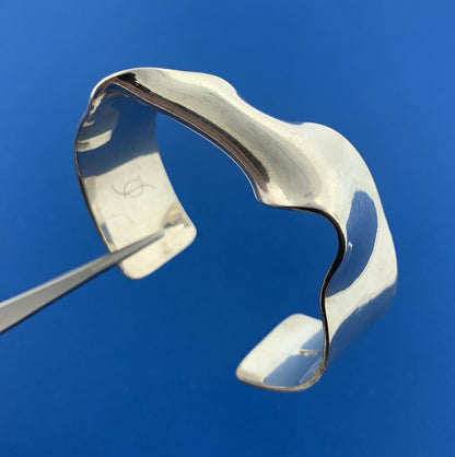Artisan Signed 925 Sterling Silver Modernist Twist Statement Cuff Bracelet