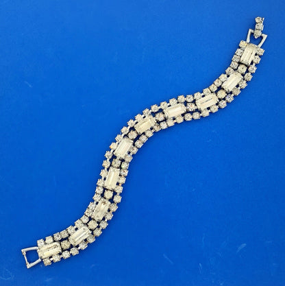 Vintage Albert Weiss Silver Tone Crystal Rhinestone Glamour Link Bracelet