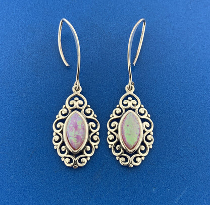 Designer CFJ 925 Sterling Silver Marquise Cabochon Pink Opal Dangle Earrings