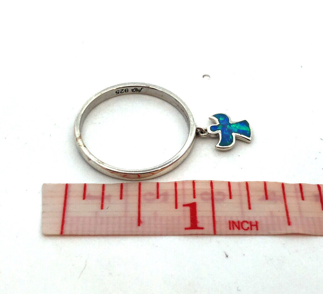 Designer Michael Anthony 925 Sterling Silver Blue Opal Angel Charm Band Ring