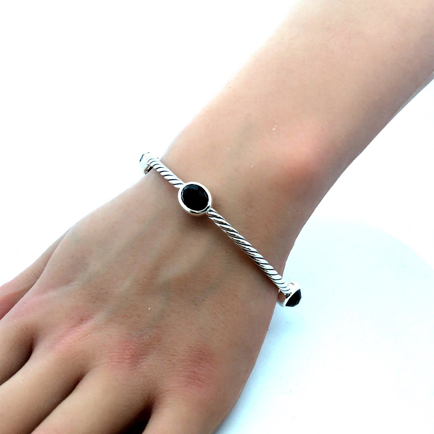 925 Sterling Silver Retired David Yurman Classic Cable Onyx Station Bracelet