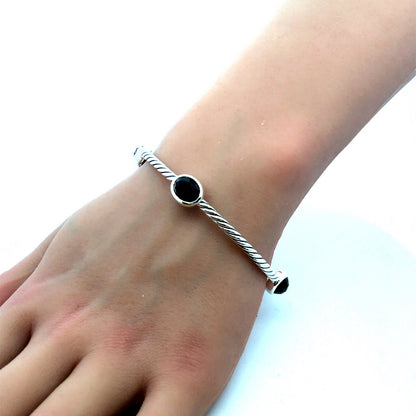 925 Sterling Silver Retired David Yurman Classic Cable Onyx Station Bracelet
