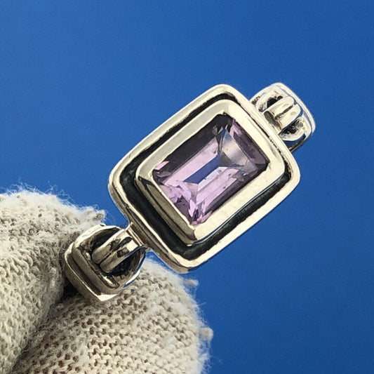 Stunning Sterling Silver 925 Baguette Cut Amethyst Rectangular Ring Size 7