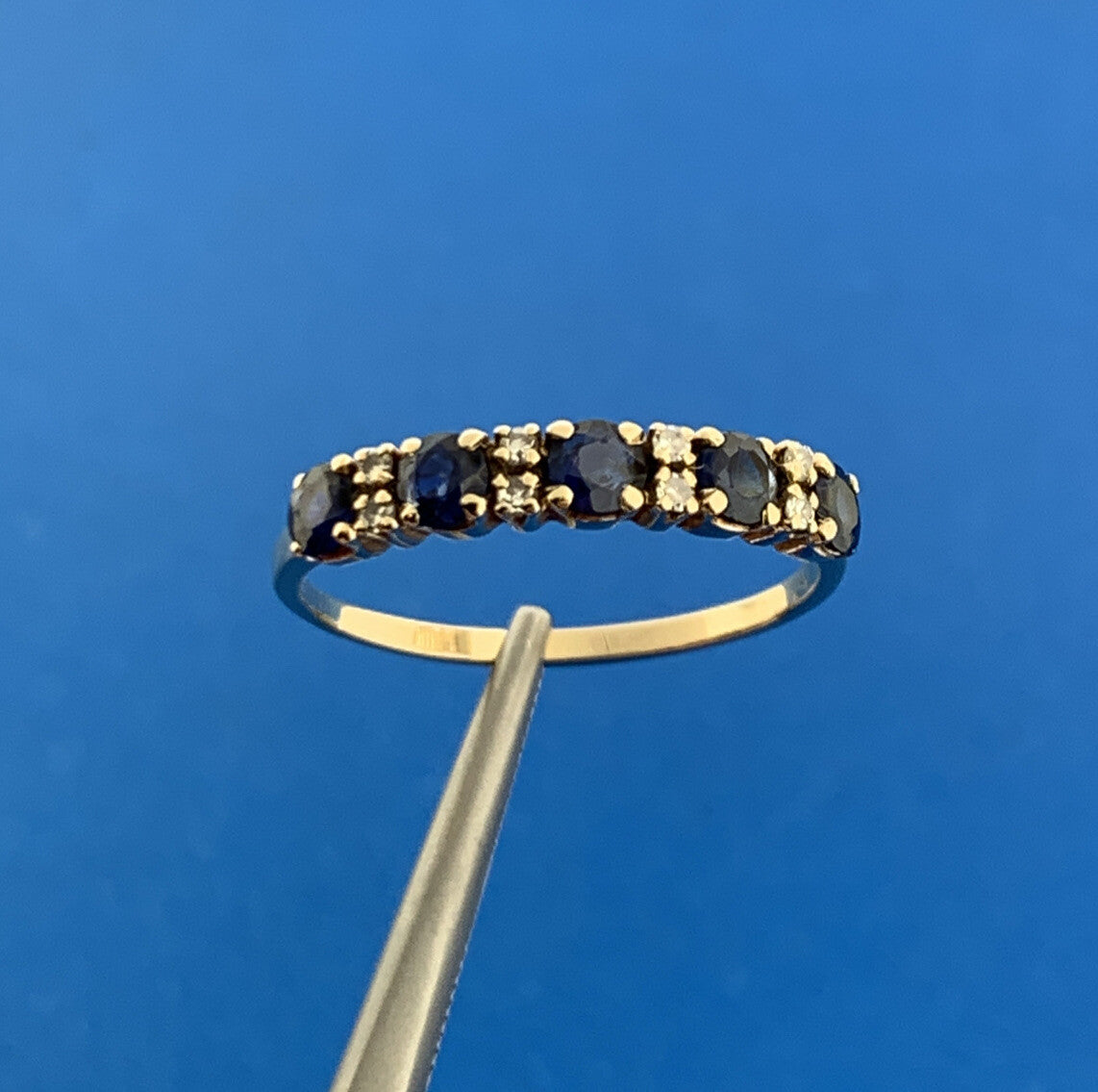 Designer 14K Yellow Gold Sapphire Diamond September Anniversary Band Ring