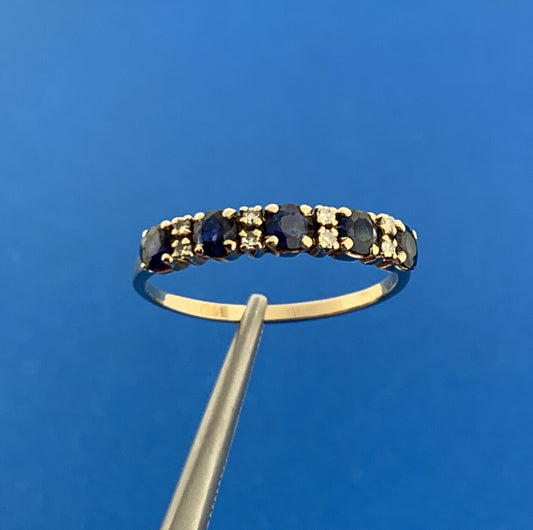 Designer 14K Yellow Gold Sapphire Diamond September Anniversary Band Ring