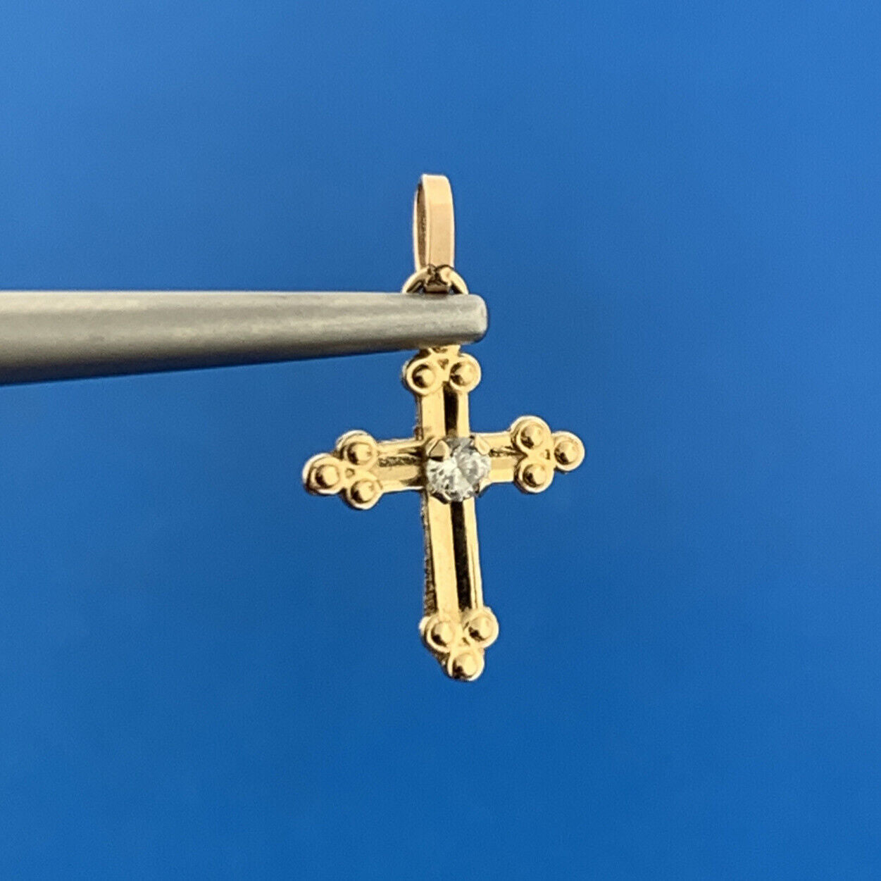 Charming 14K Yellow Gold Cubic Zirconia Cross Communion Petite Charm Pendant