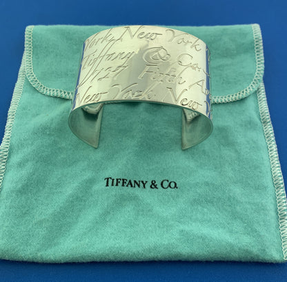 Tiffany & Co Sterling Silver Notes Collection Wide Script Cuff Bracelet