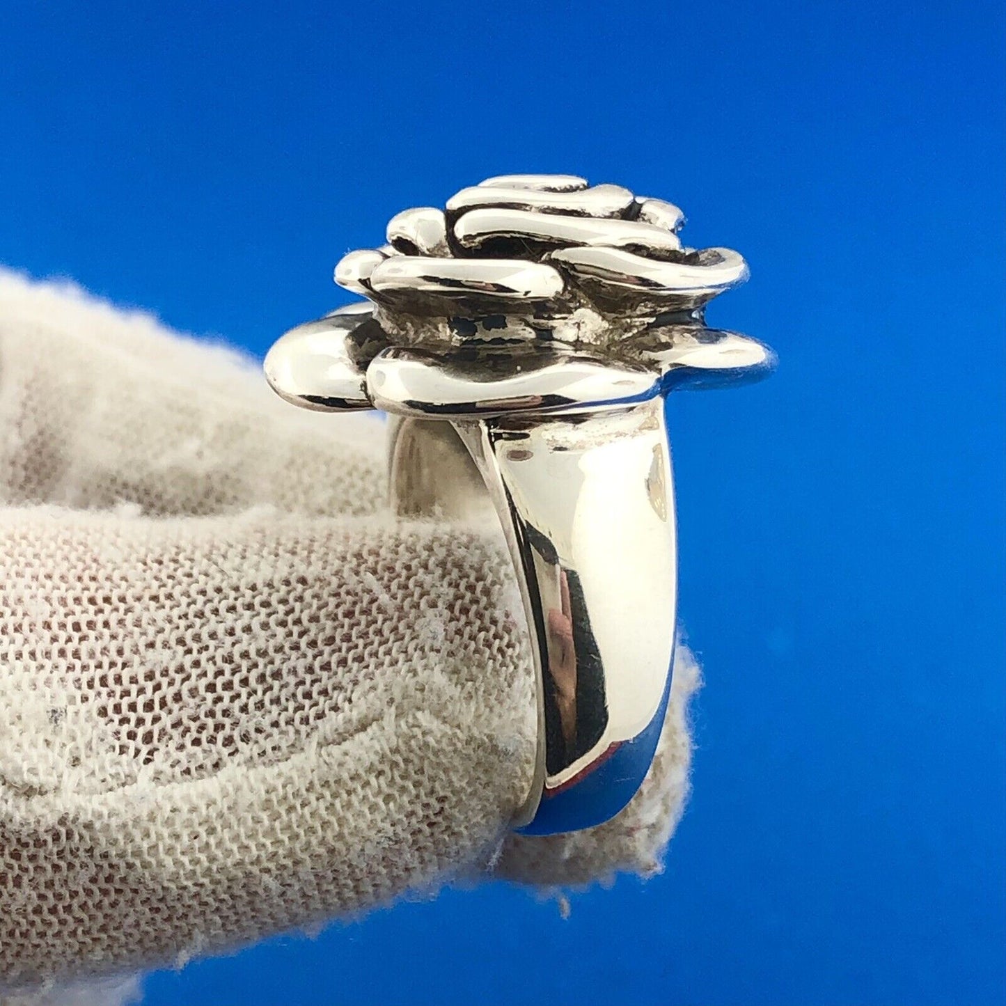 Designer ATI 925 Sterling Silver Rose Flower Floral Statement Fashion Ring