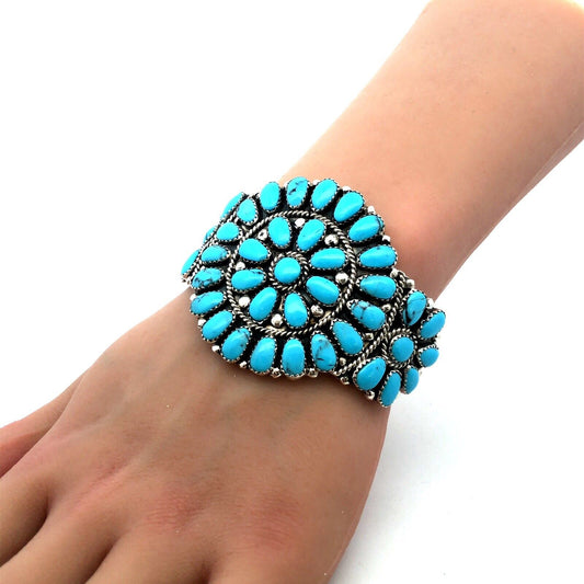 925 Silver Native American Juliana Williams Turquoise Statement Cuff Bracelet