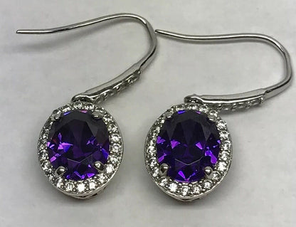 Designer Sterling Silver 925 Purple White Cubic Zirconia CZ Drop Dangle Earrings