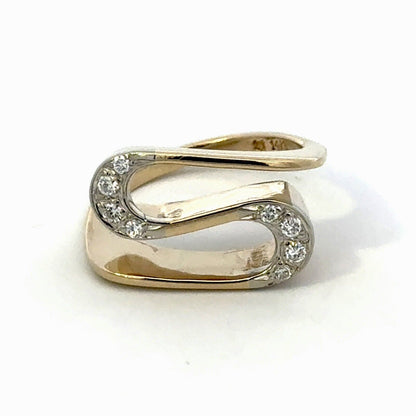 Designer 14K Yellow Gold Round Diamonds Modernist Abstract Swirl Statement Ring