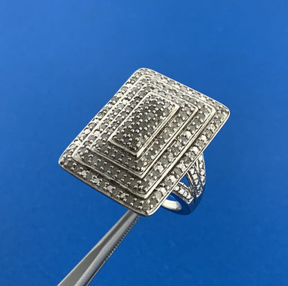 Designer 925 Sterling Silver Pave Diamond Rectangle Statement Finger Dome Ring