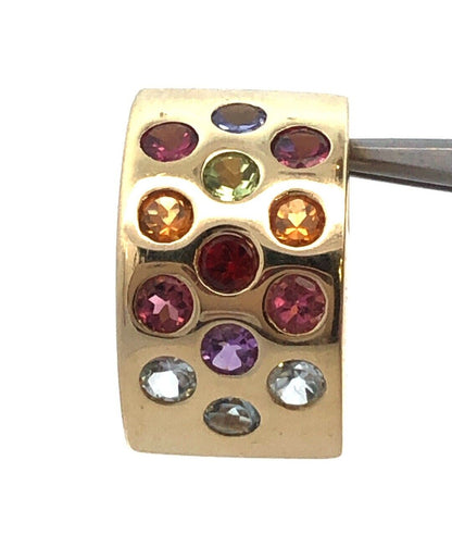Designer 14K Yellow Gold Round Multi-Gemstone Rectangle Modernist Pendant
