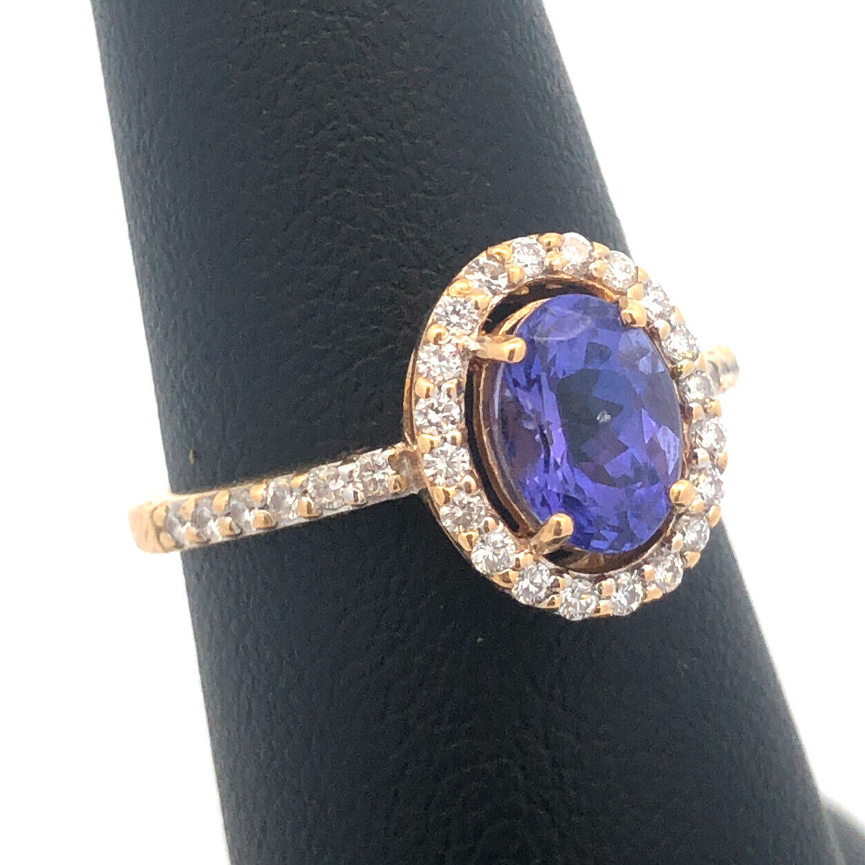 Designer 18K Yellow Gold Oval Tanzanite Diamond Halo Engagement Cocktail Ring