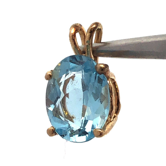 Lovely 14k Yellow Gold Oval Cut 2.75ct Swiss Blue Topaz Fine Precious Pendant