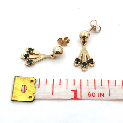 Designer 14K Yellow Gold Blue Sapphire Drop Dangle Stud Earrings