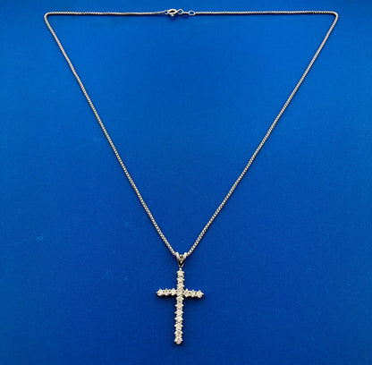 Stunning Sterling Silver 925 CZ Religious Faith 20" Box Chain Cross Necklace