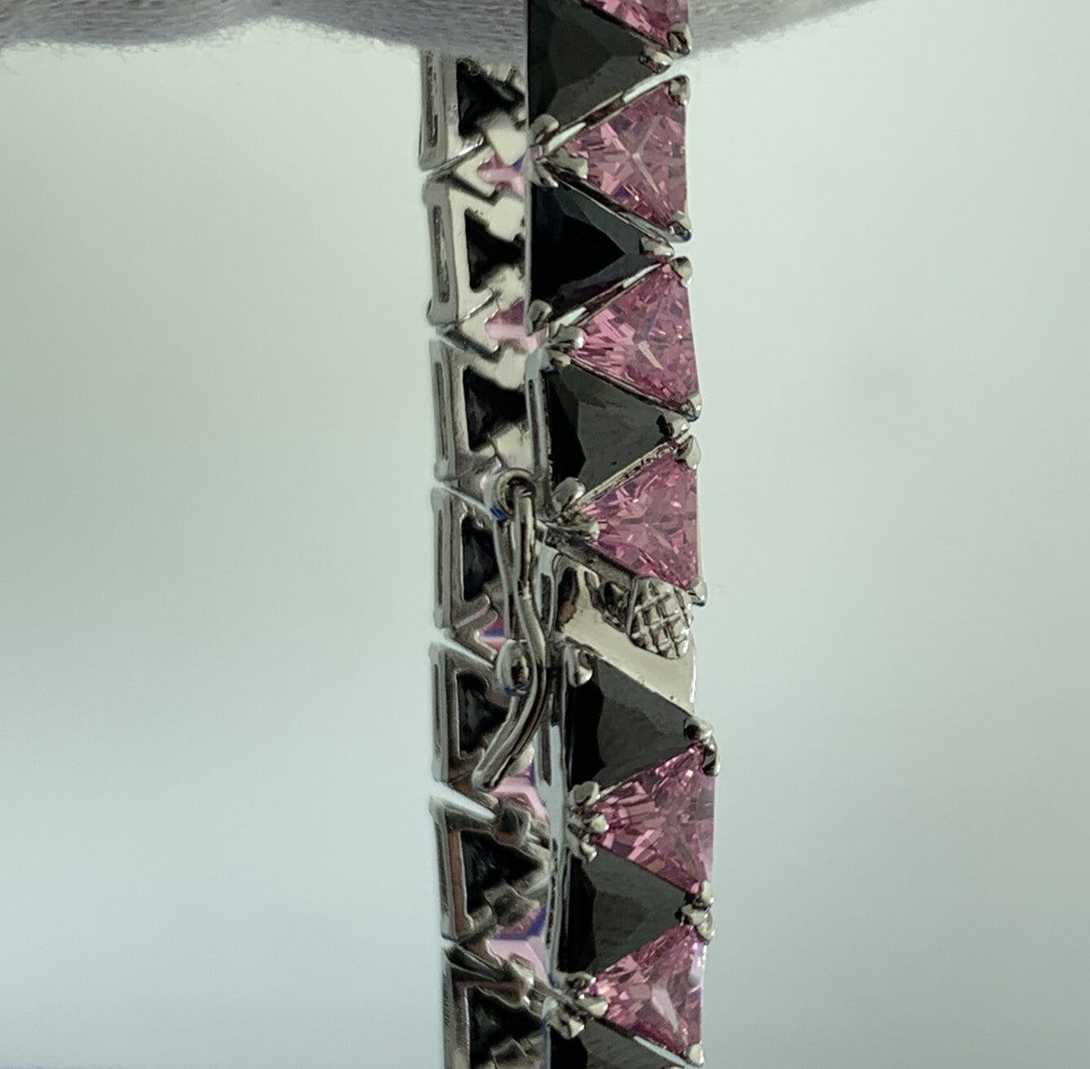 Designer UTC Pink Cubic Zirconia Black Onyx 925 Sterling Silver Tennis Bracelet