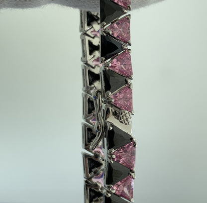 Designer UTC Pink Cubic Zirconia Black Onyx 925 Sterling Silver Tennis Bracelet
