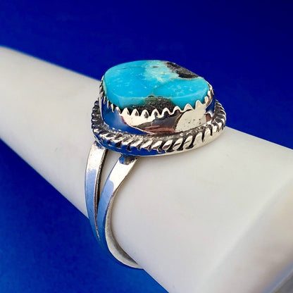 Navajo Artisan Grace Smith 925 Sterling Silver Polished Turquoise Chunk Ring