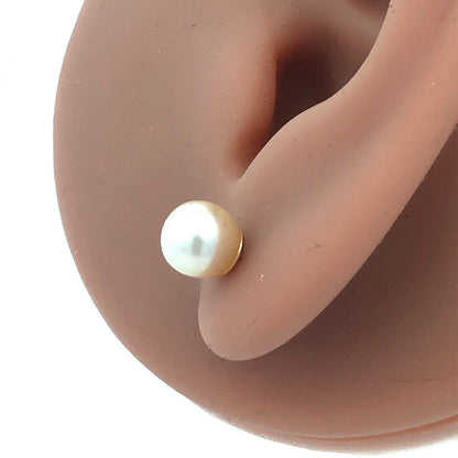 Estate 14K Yellow Gold Round White Pearl June Anniversary Stud Earrings