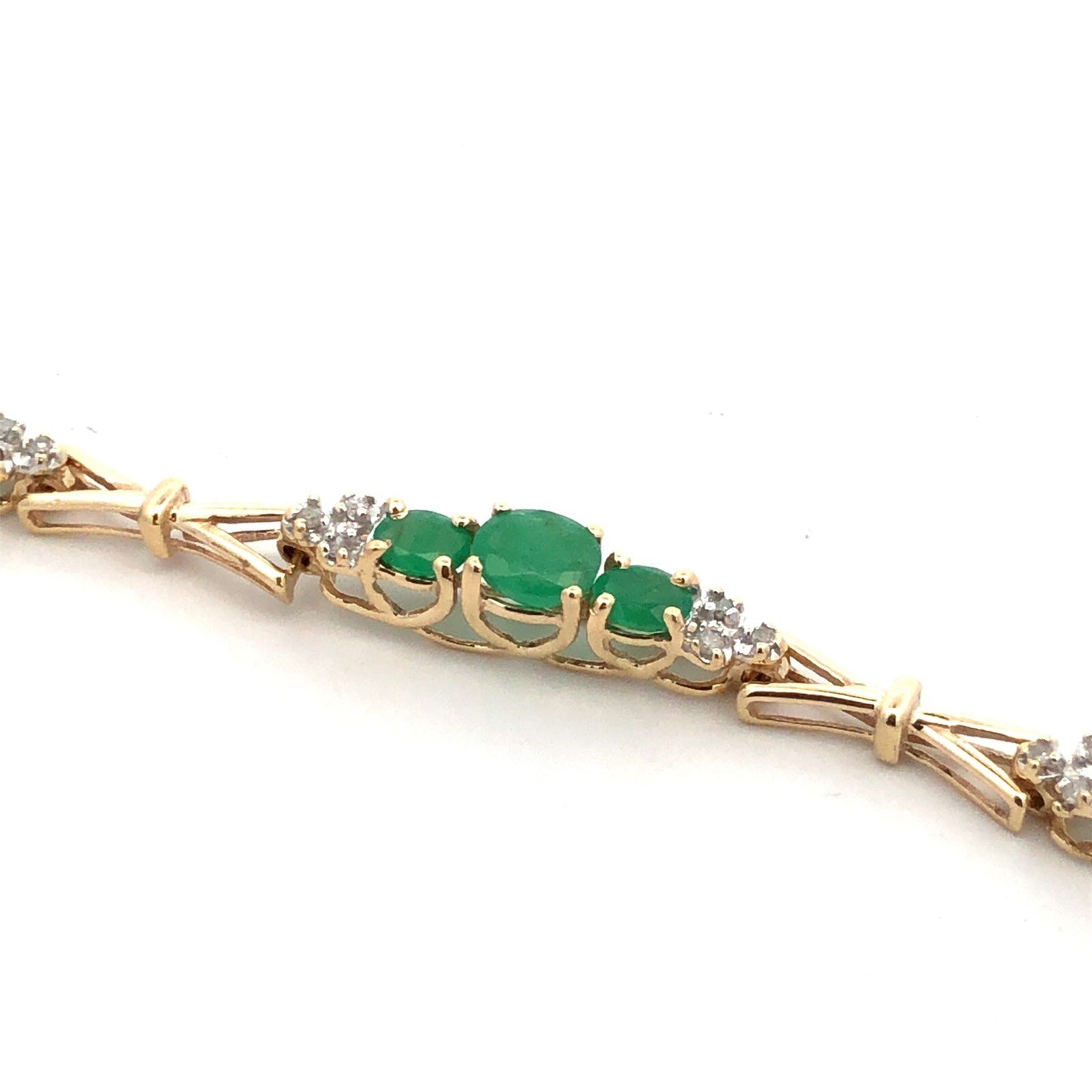 Designer SAY 14K Yellow Gold Oval Green Emerald Diamond Panel Tennis Bracelet