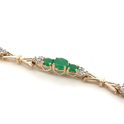 Designer SAY 14K Yellow Gold Oval Green Emerald Diamond Panel Tennis Bracelet
