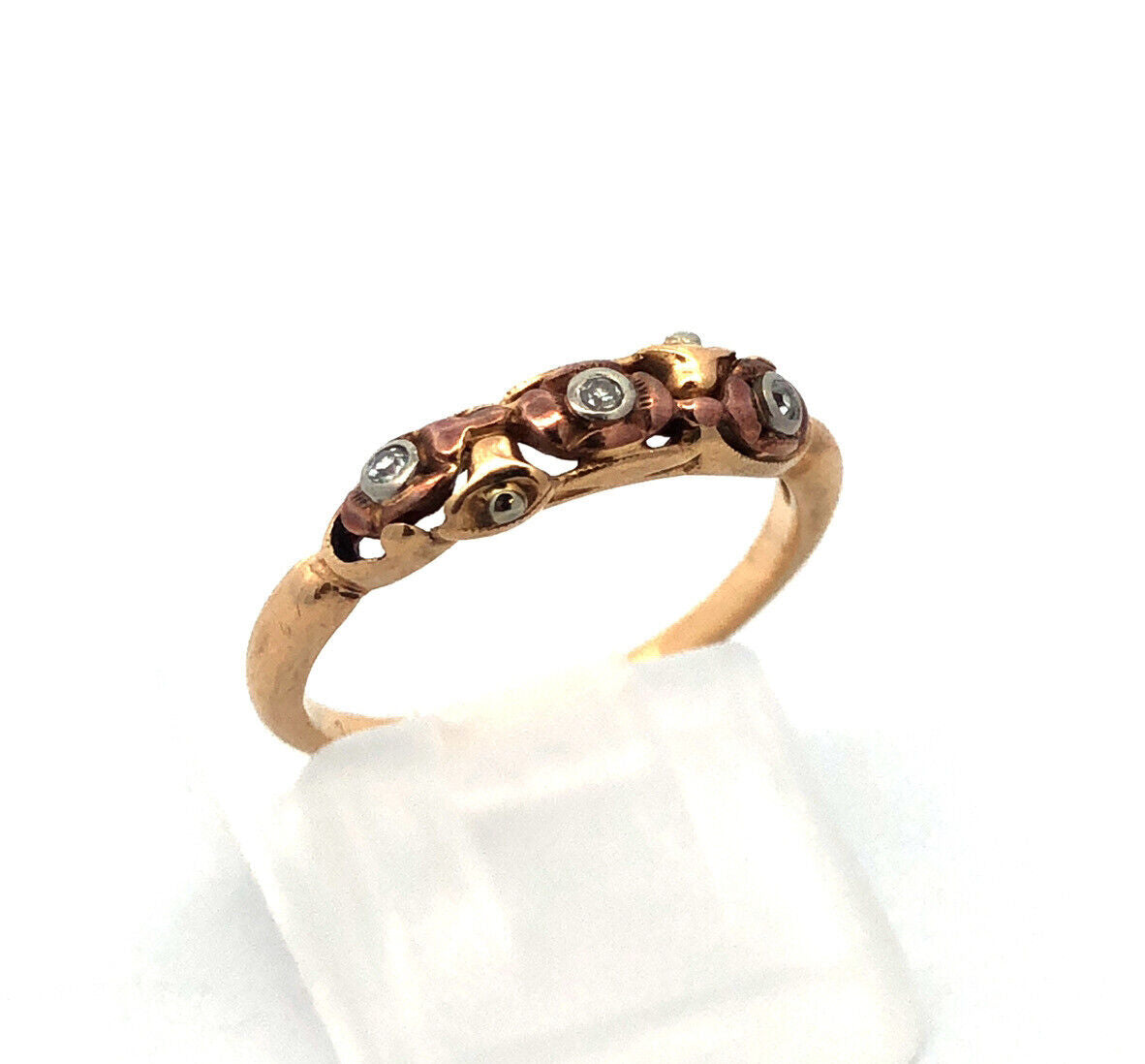 Vintage 14K Yellow Rose Gold Diamond Flower Textured Band Ring