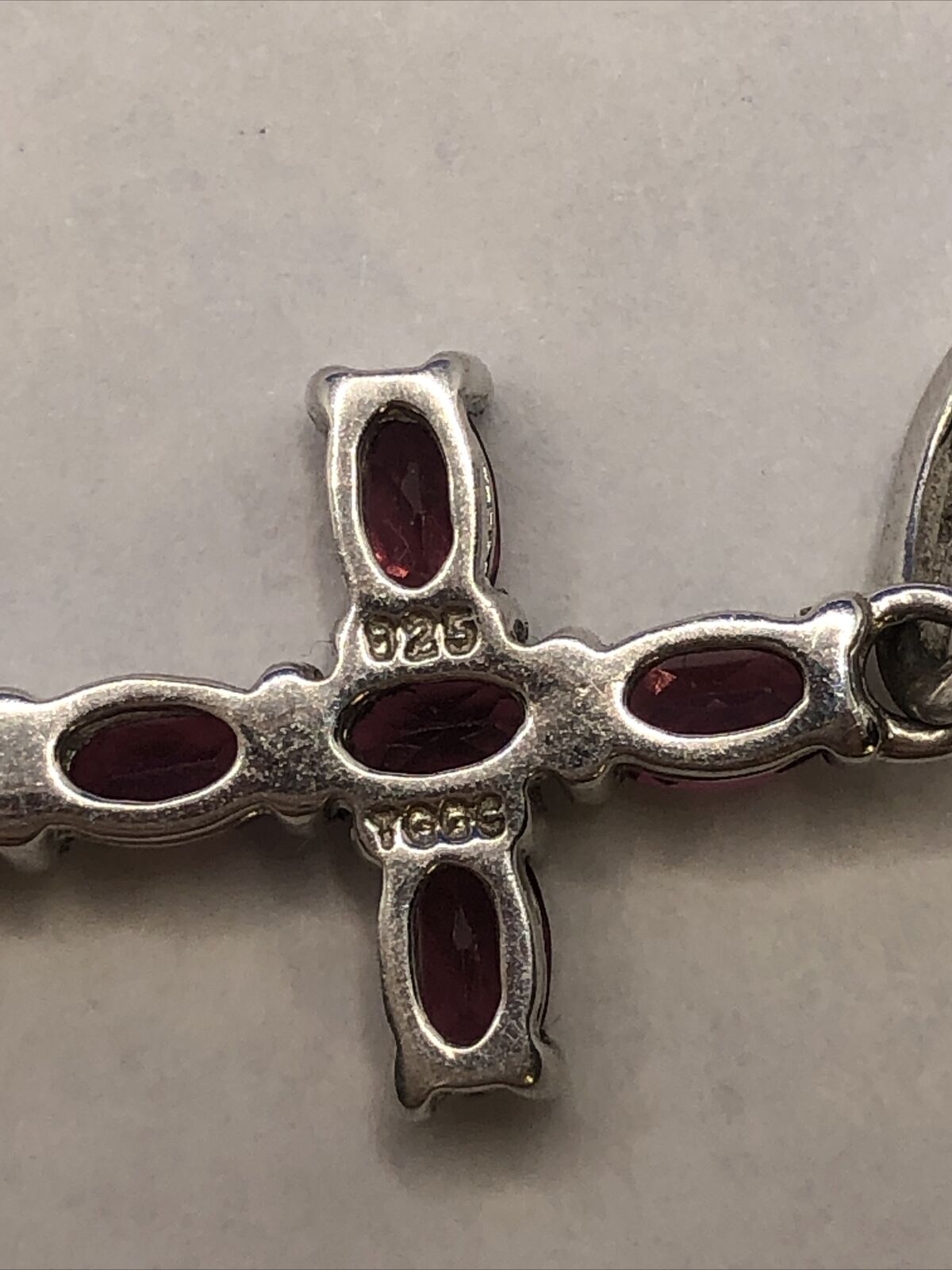 Designer 925 Sterling Silver Oval Garnet Cluster Cross Pendant