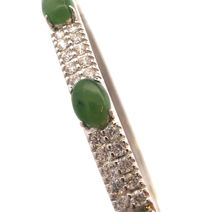 Desinger PAJ JOY 925 Sterling Silver Oval Jade CZ Accented Hinged Cuff Bracelet