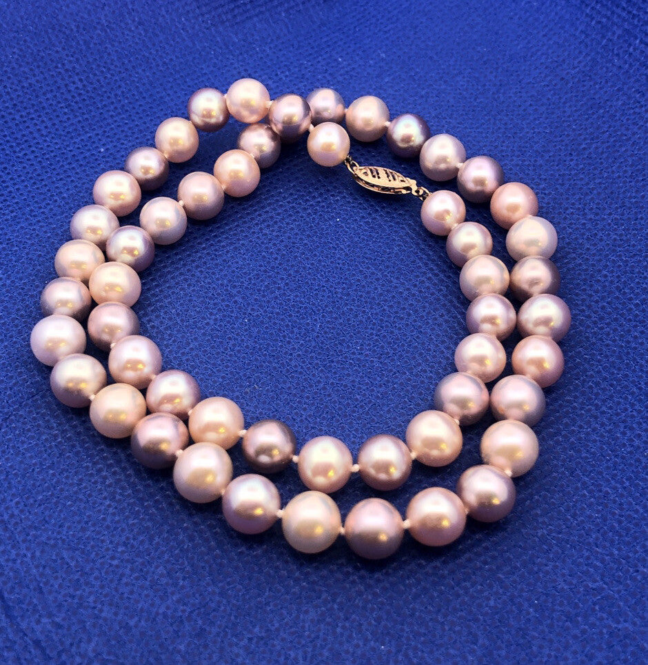 Designer 14K Yellow Gold Pink Round Pearl Beaded Necklace