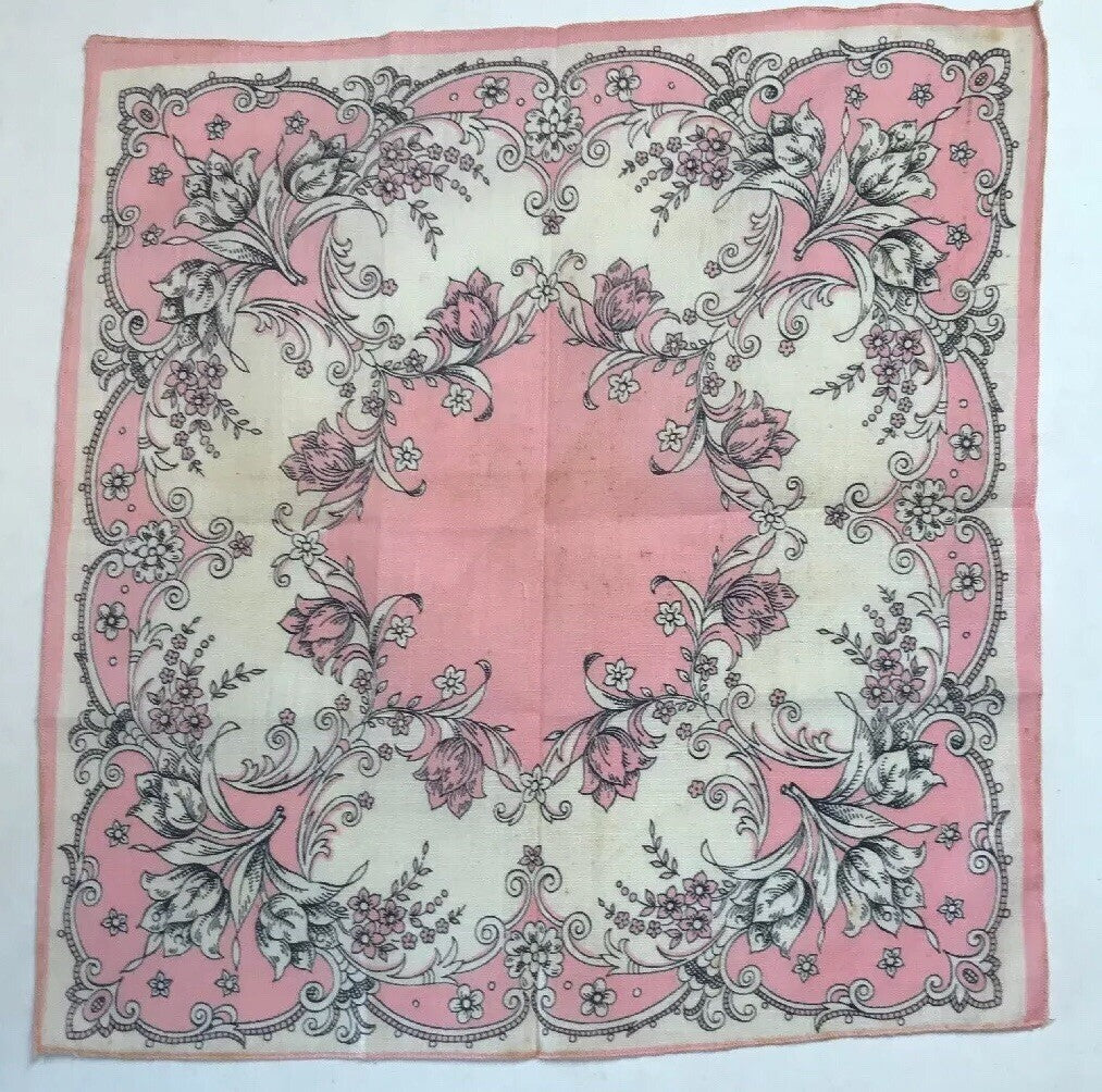 Vintage 7 Item Lot Floral Paisley Ladies Embroidered Edge Handkerchiefs