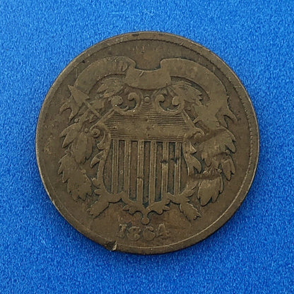 1864 P Bronze Two-Cent Piece Union Shield Large Motto Philadelphia Mint Coin