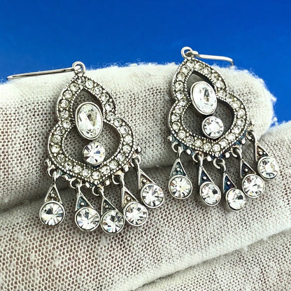 Sterling Silver 925 Cubic Zirconia CZ Statement Chandelier Dangle Earrings