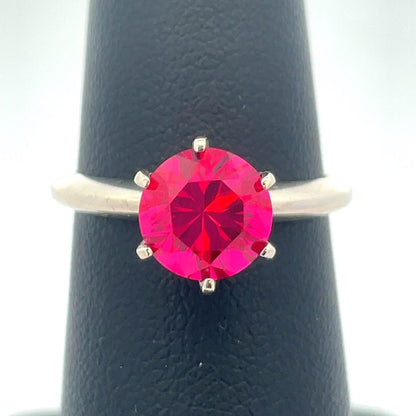 Designer 14K White Gold Ruby Solitaire Statement Cocktail Engagement Ring