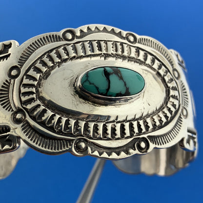 Rudy Willie Joe Delgarito Navajo 925 Sterling Silver Turquoise Cuff Bracelet