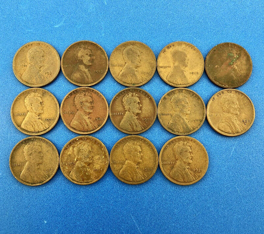 1909 P Mixed Date Mixed Mint Early Lincoln Small One Cent Penny 14 Coin Lot