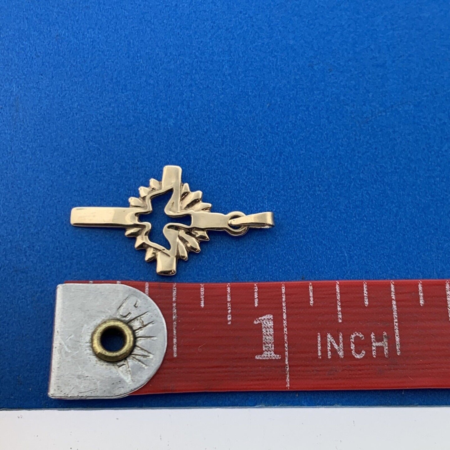 Designer 10K Yellow Gold Modernist Peace Dove Religious Communion Cross Pendant