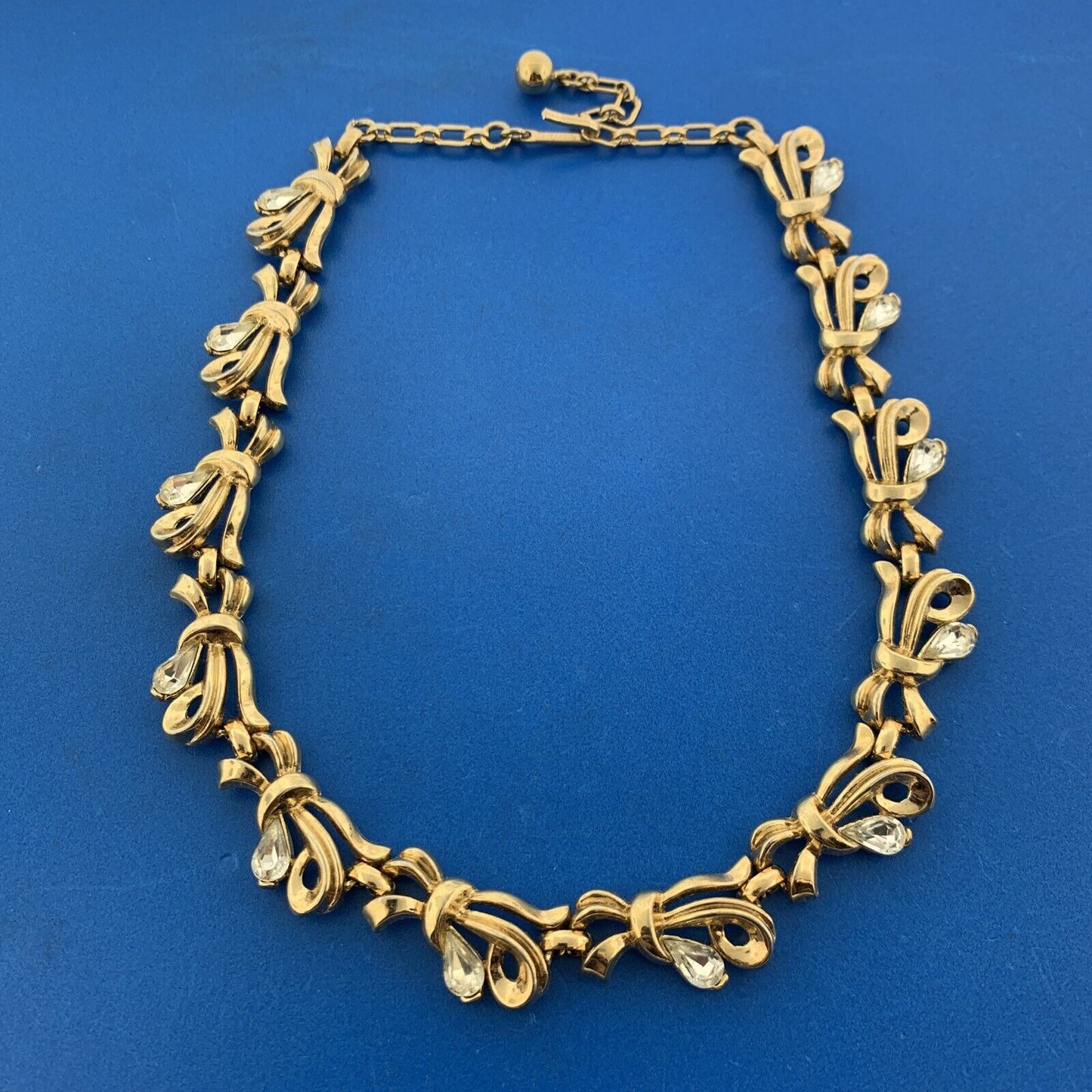 1950s Alfred Philippe Crown Trifari Gold Tone Rhinestone Bracelet Necklace Set