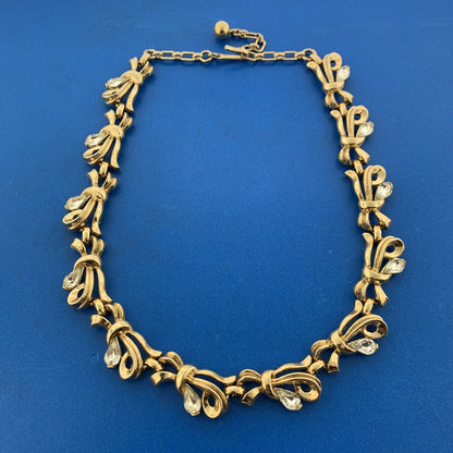 1950s Alfred Philippe Crown Trifari Gold Tone Rhinestone Bracelet Necklace Set