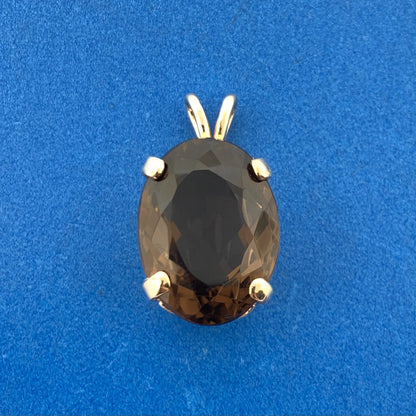 Gorgeous 14k Yellow Gold Oval Cut Large Smoky Quartz Pendant