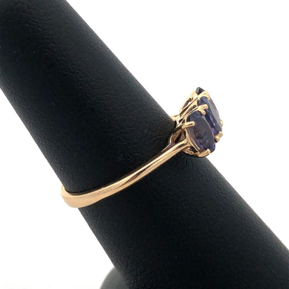 Designer 14K Yellow Gold Oval Purple Tanzanite Trio Anniversary Band Ring
