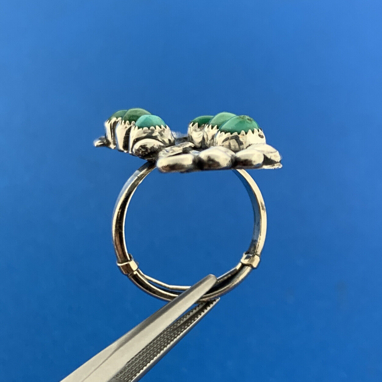 Native American Old Pawn 925 Sterling Silver Turquoise Cabochon Statement Ring