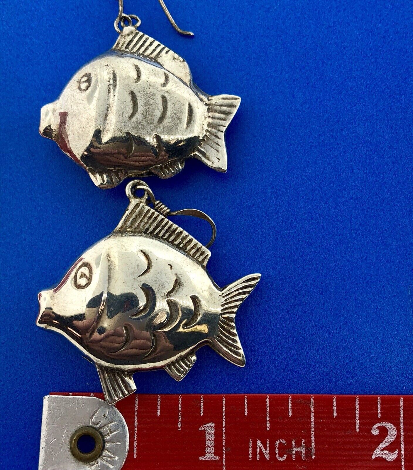 Retro Sterling Silver 925 Puffy Goldfish Blowfish Nemo Drop Dangle Earrings