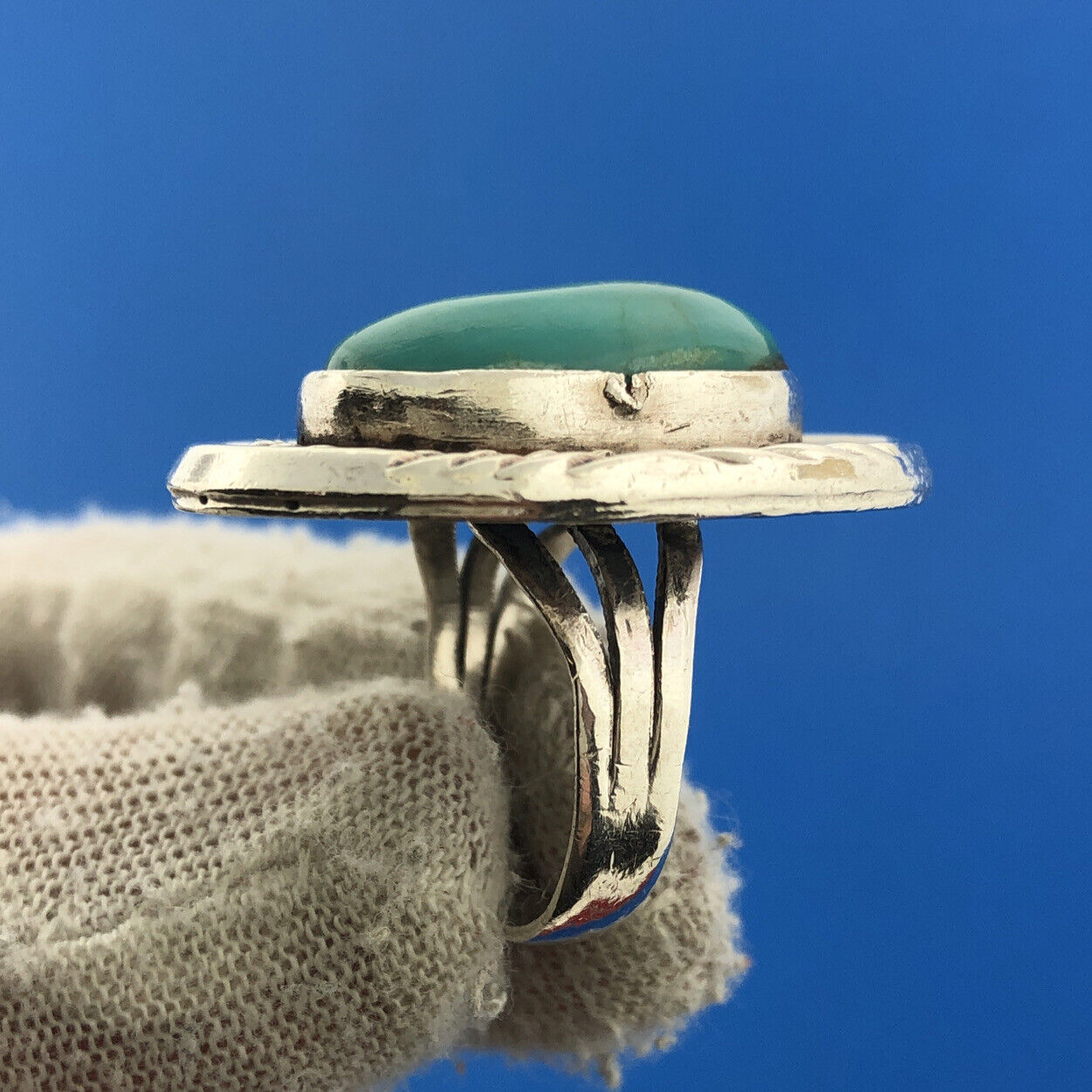 Estate Native American 925 Sterling Silver Turquoise Cabochon Statement Ring