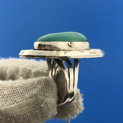 Estate Native American 925 Sterling Silver Turquoise Cabochon Statement Ring